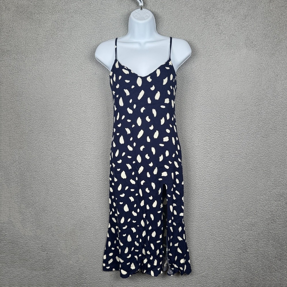 Reformation Navy and White Spotted Dress